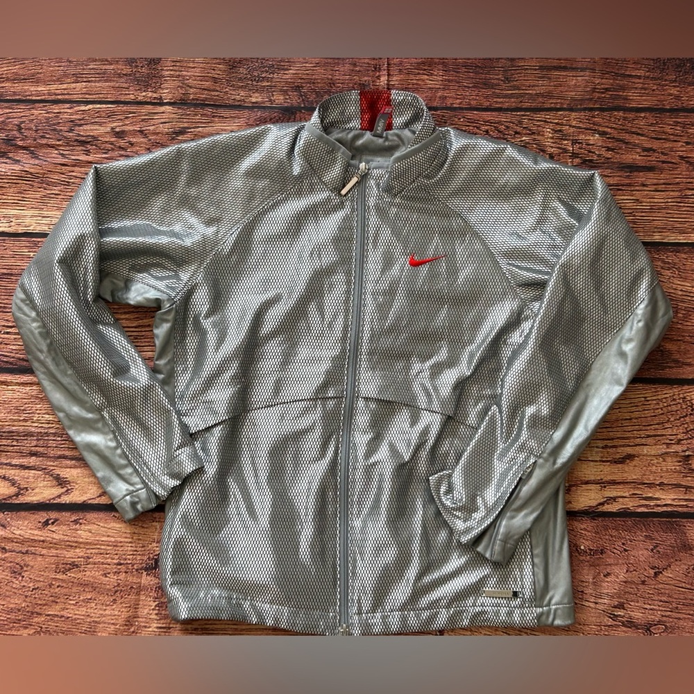 Vtgβ Y2K 2004 Nike Womens Metallic Silver Full Zip Jacket Size Medium